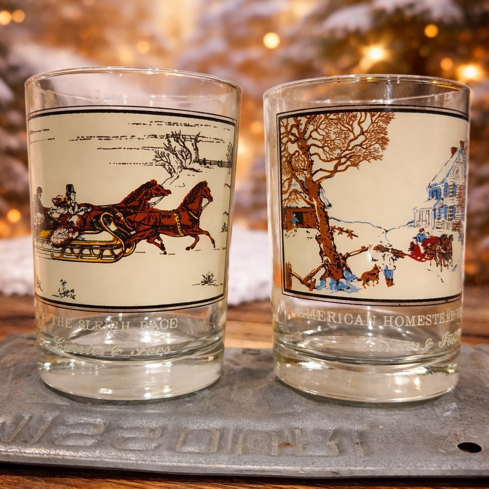 Currier & Ives Vintage Print Winter Scene Sleigh Ride Americana Art Scotch Ice